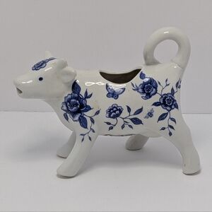 Cracker Barrel Blue Bliss Cow Ceramic Creamer by Susan Winget Serveware 5" Tall